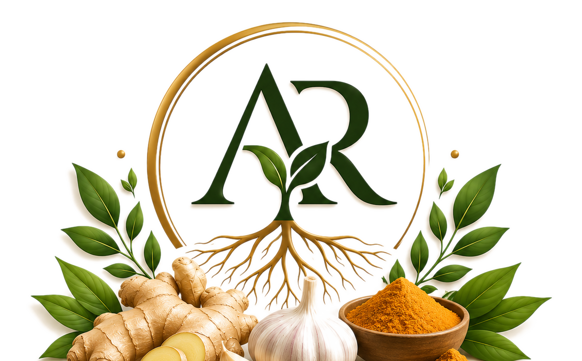 Ayushmaan Roots — ginger, garlic and turmeric root illustration